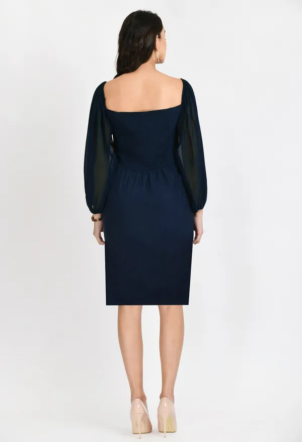 V&M_Teal_Blue_Front_Button_Shift_Dress_For_Women