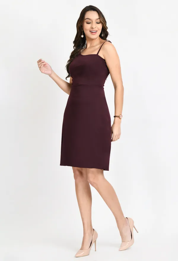 Burgundy_Shoulder_Strap_Sheath_Dress_For_Women