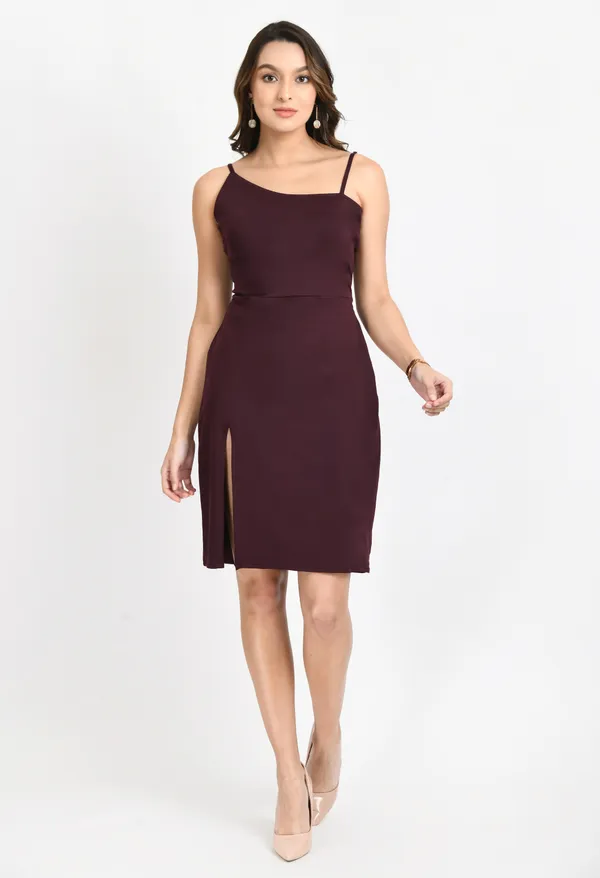 Burgundy_Shoulder_Strap_Sheath_Dress_For_Women