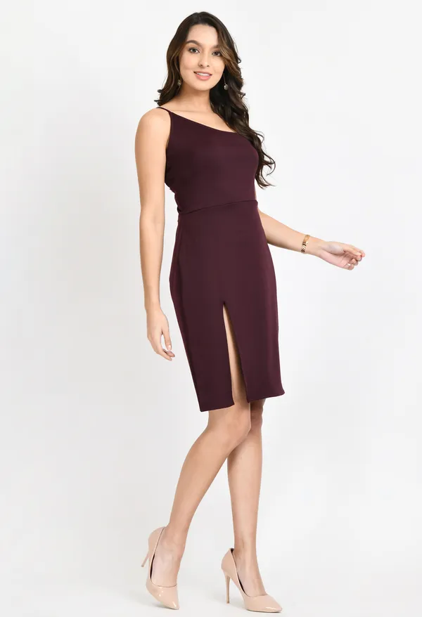 Burgundy_Shoulder_Strap_Sheath_Dress_For_Women