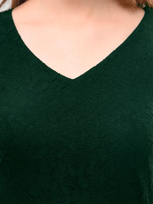 V&M_Green_Lace_Asymmetrical_Sleeveless_Dress_For_Women