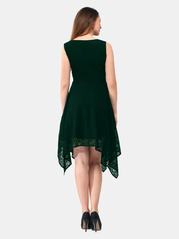 V&M_Green_Lace_Asymmetrical_Sleeveless_Dress_For_Women