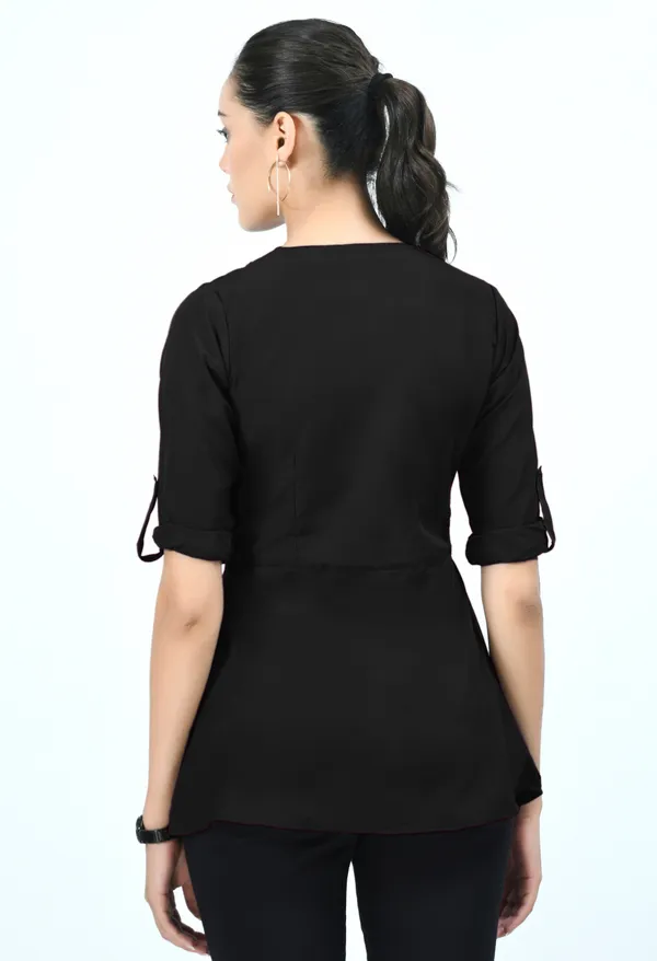 Black_Roll-Up_Sleeves_Crepe_Wrap_Top_For_Women