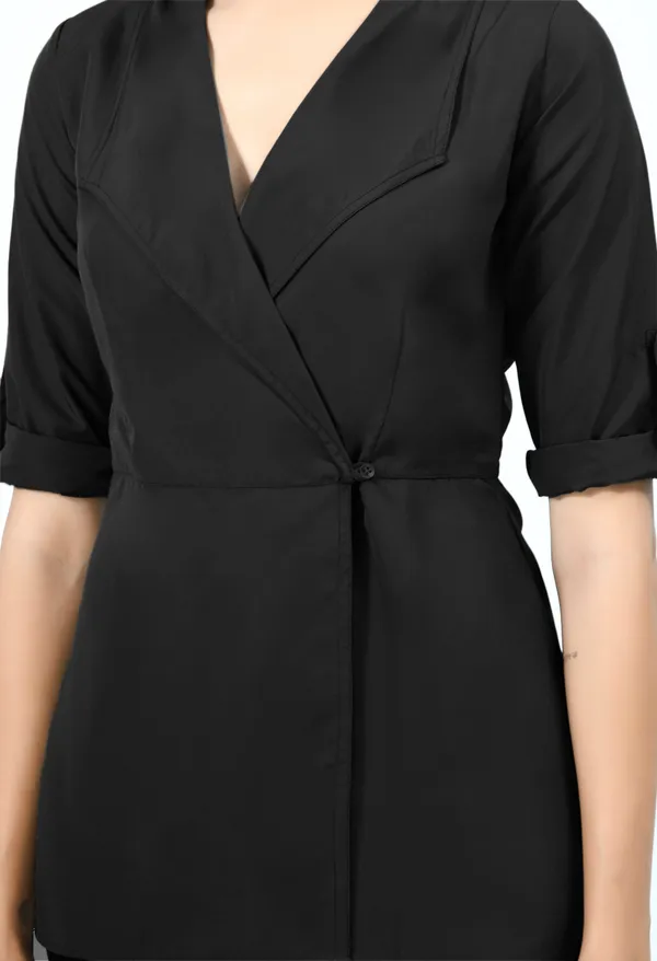 Black_Roll-Up_Sleeves_Crepe_Wrap_Top_For_Women