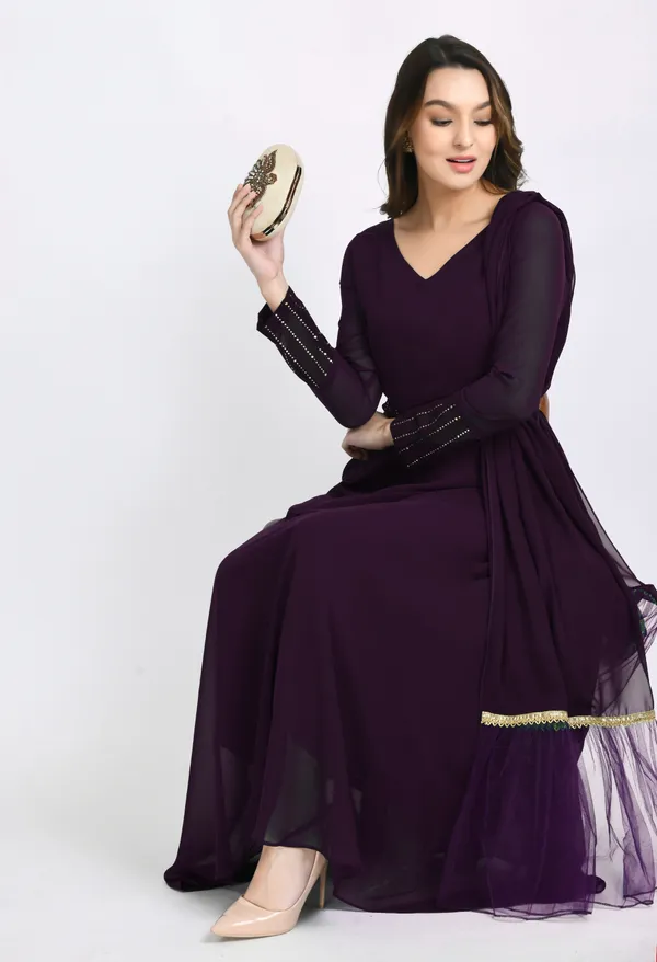 V&M_Purple_Mukesh_Work_Anarkali_Ethnic_Dress_With_Duptta_And_Belt