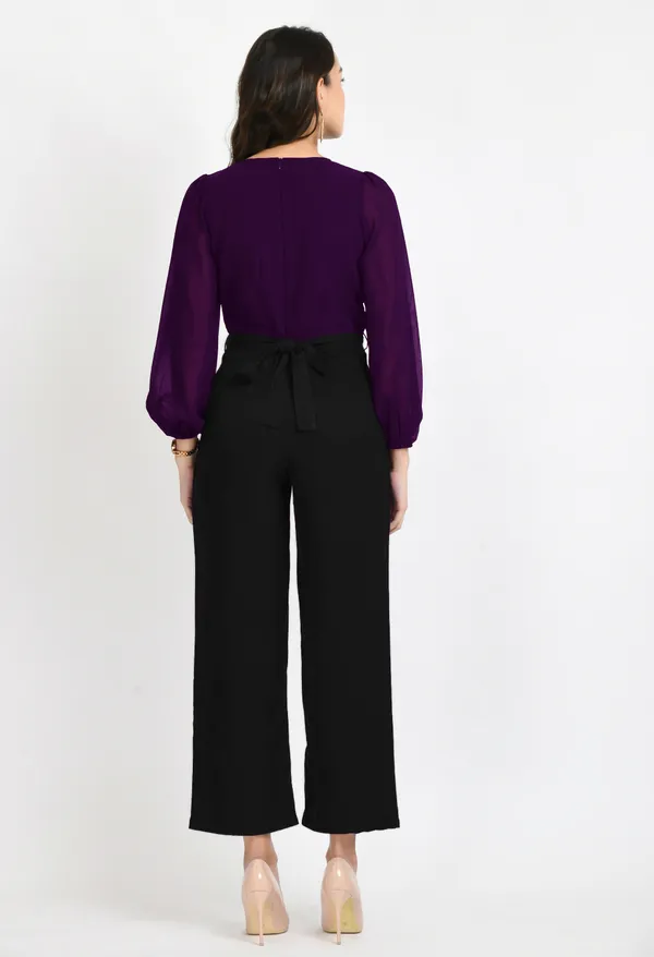 V&M_Purple_And_Black_Color_Block_Pleated_Jumpsuit_For_Women