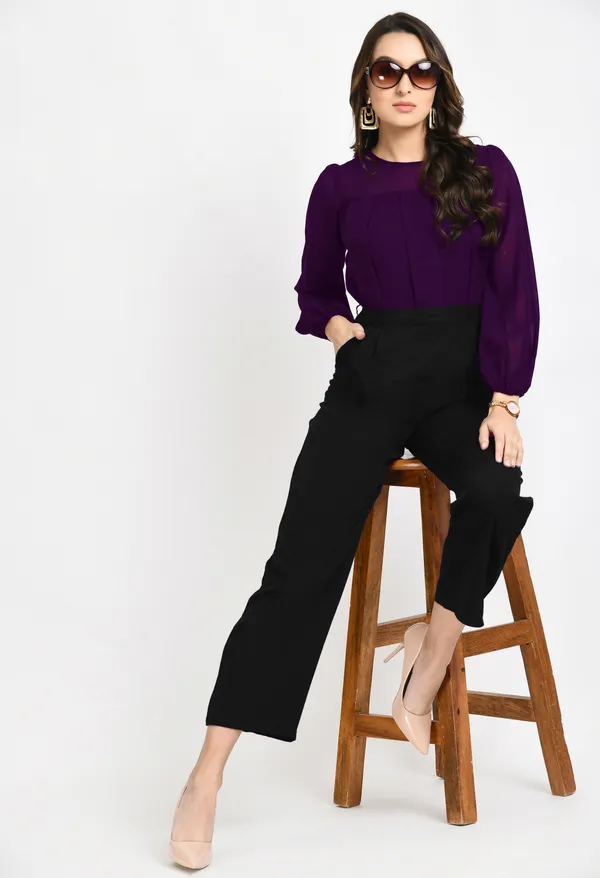 V&M_Purple_And_Black_Color_Block_Pleated_Jumpsuit_For_Women
