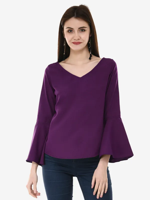 Purple_V-Neck_Full_Sleeves_Top_For_Women
