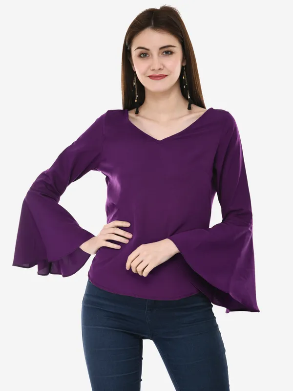Purple_V-Neck_Full_Sleeves_Top_For_Women