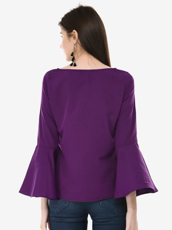 Purple_V-Neck_Full_Sleeves_Top_For_Women