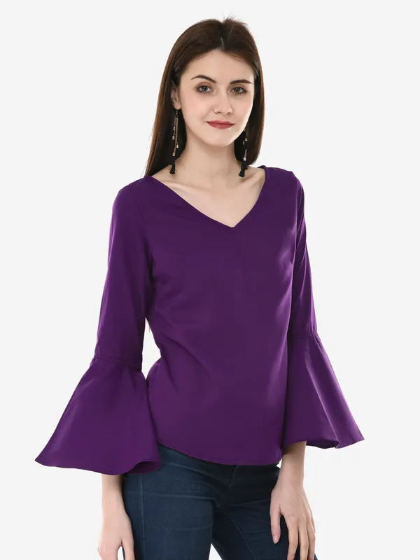 Purple_V-Neck_Full_Sleeves_Top_For_Women
