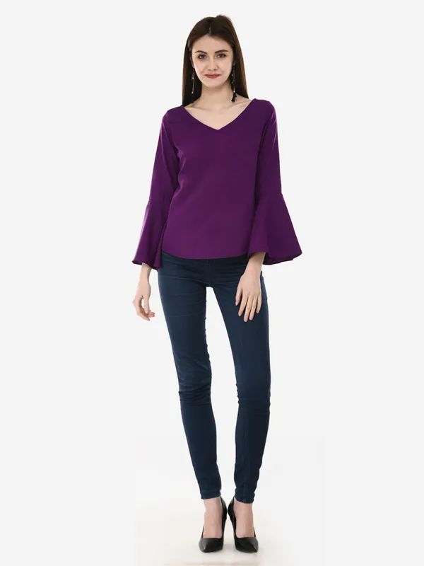 Purple_V-Neck_Full_Sleeves_Top_For_Women