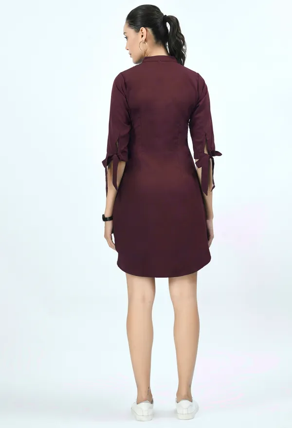 V&M_Maroon_Front_Open_Shirt_Dress_For_Women