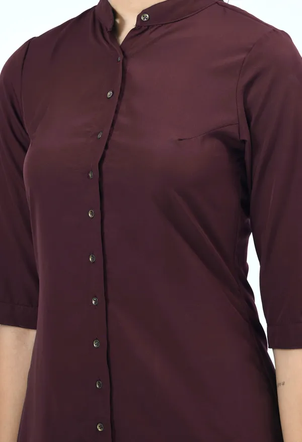 V&M_Maroon_Front_Open_Shirt_Dress_For_Women