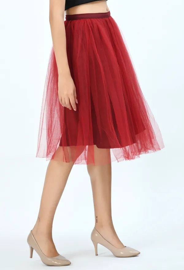 Maroon_Solid_Knee-Length_Tulle_Skirt_For_Women