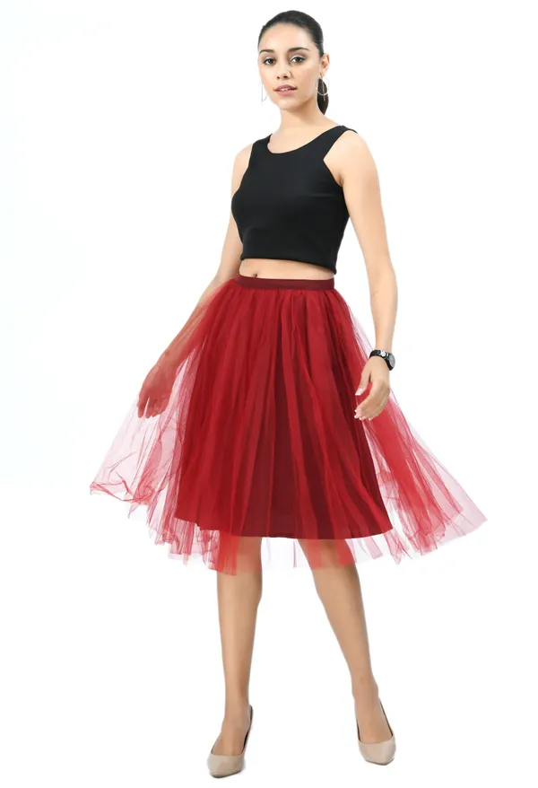 Maroon_Solid_Knee-Length_Tulle_Skirt_For_Women