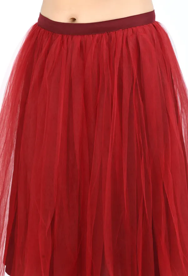 Maroon_Solid_Knee-Length_Tulle_Skirt_For_Women