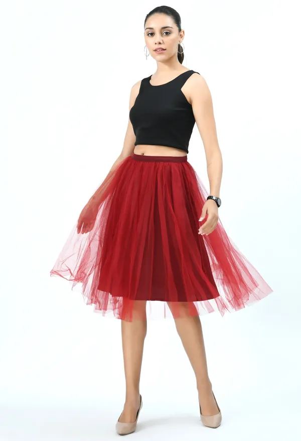Maroon_Solid_Knee-Length_Tulle_Skirt_For_Women