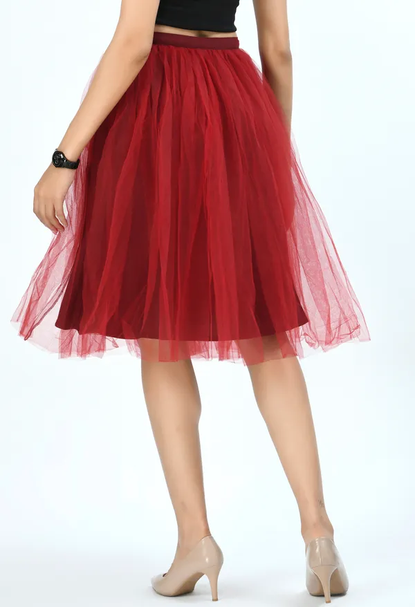 Maroon_Solid_Knee-Length_Tulle_Skirt_For_Women
