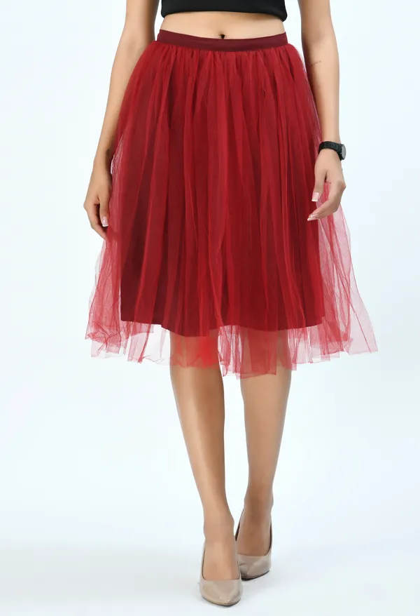 Maroon_Solid_Knee-Length_Tulle_Skirt_For_Women