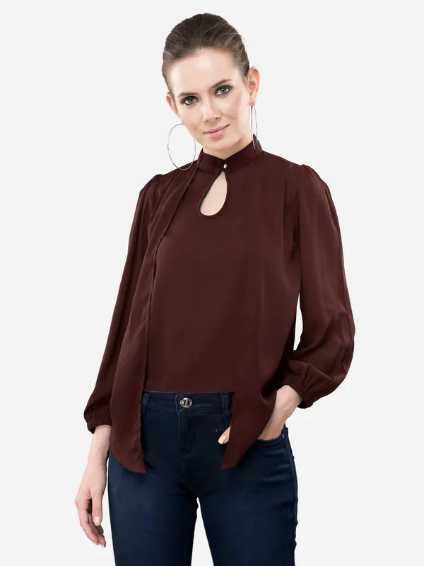 V&M_Brown_High_Neck_Layered_Top_For_Women