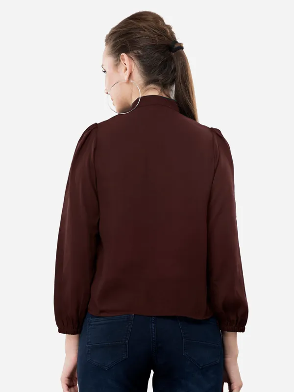 V&M_Brown_High_Neck_Layered_Top_For_Women
