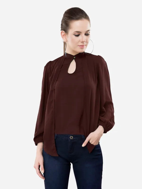 V&M_Brown_High_Neck_Layered_Top_For_Women