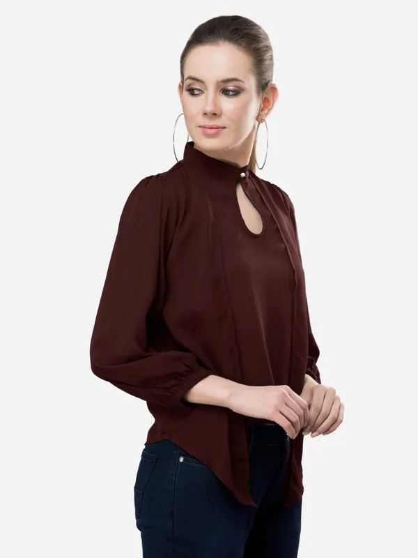 V&M_Brown_High_Neck_Layered_Top_For_Women