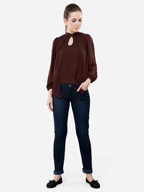 V&M_Brown_High_Neck_Layered_Top_For_Women
