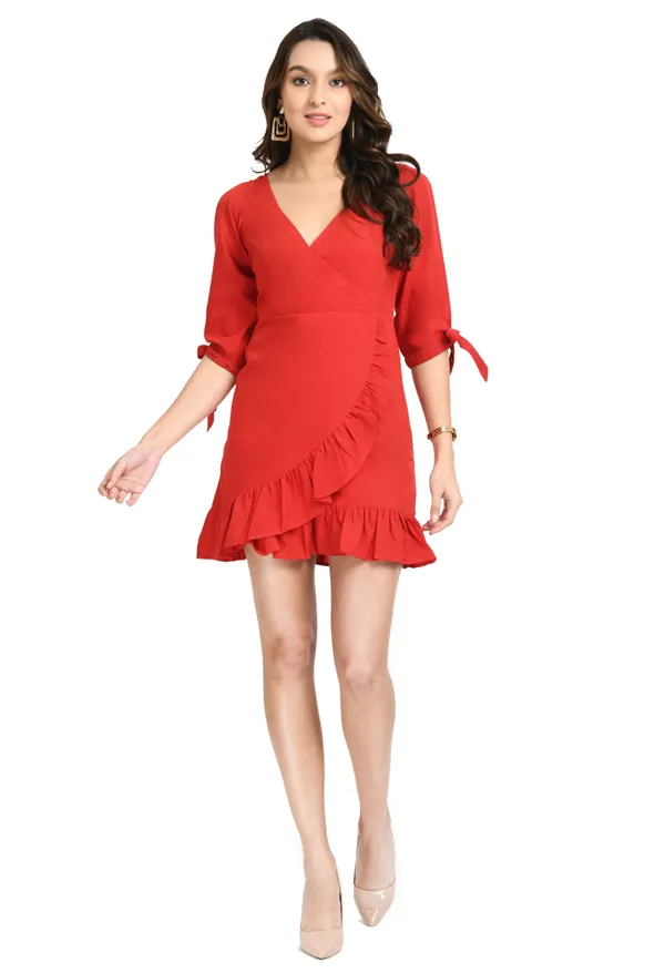 Red_Crepe_Mini_Wrap_Dress_For_Women