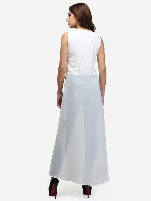 White_Summer_Casual_Scoop_Neck_Sleeveless_Solid_Front_Split_Maxi_Tunic_Top_Dress_With_Front_Zipper