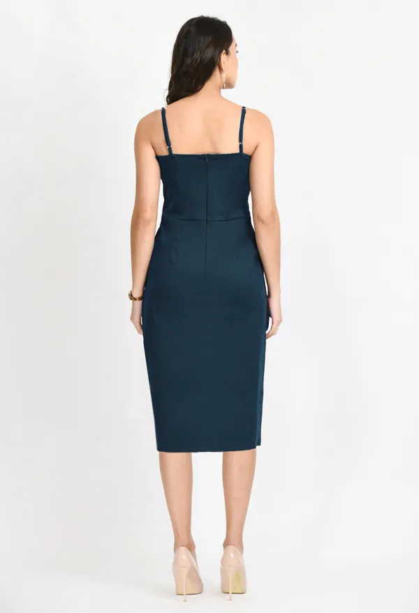 V&M_teal_Front_Slit_Midi_dress_For_Women