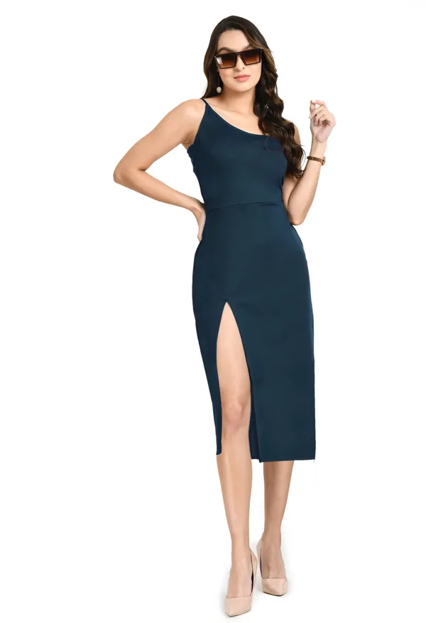 V&M_teal_Front_Slit_Midi_dress_For_Women
