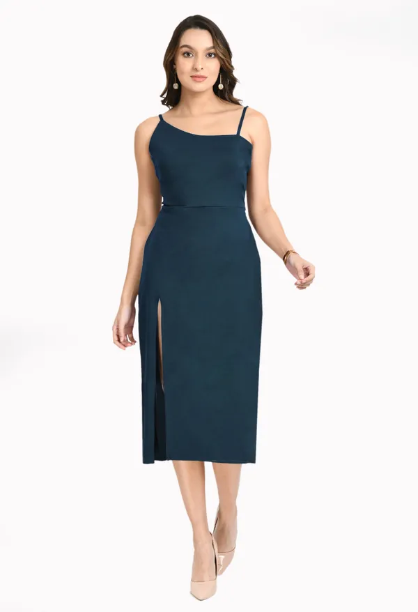 V&M_teal_Front_Slit_Midi_dress_For_Women