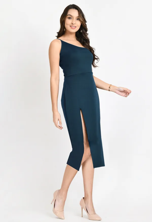 V&M_teal_Front_Slit_Midi_dress_For_Women