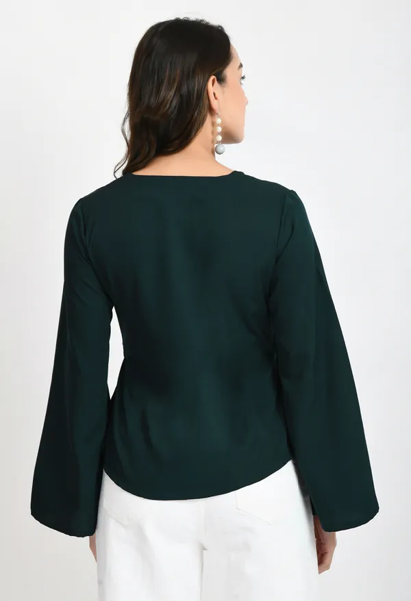 V&M_Dark_Green_Color_Waist_Tie-up_Casual_Top