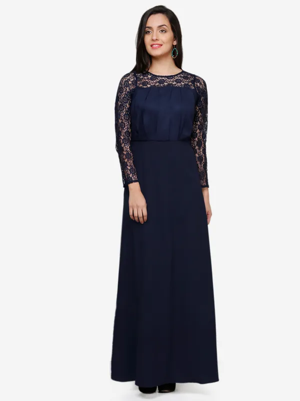 Blue_Floral_Lace_Full_Sleeves_Jewel_Neck_Pleated_Empire_Waist_Evening_Long_Gown_Dress
