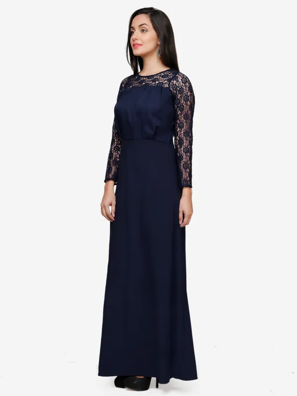 Blue_Floral_Lace_Full_Sleeves_Jewel_Neck_Pleated_Empire_Waist_Evening_Long_Gown_Dress