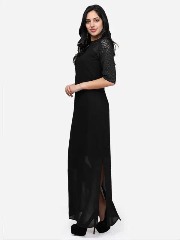 Black_Georgette_One_Side_Slit_Long_Maxi_Dress_For_Women