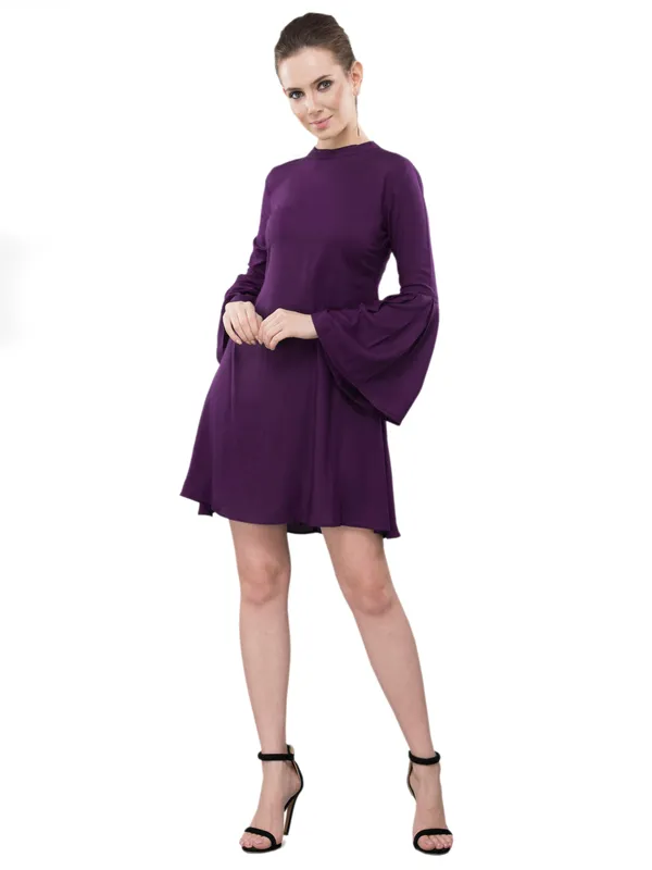 Purple_Crepe_A-Line_Dress_For_Women