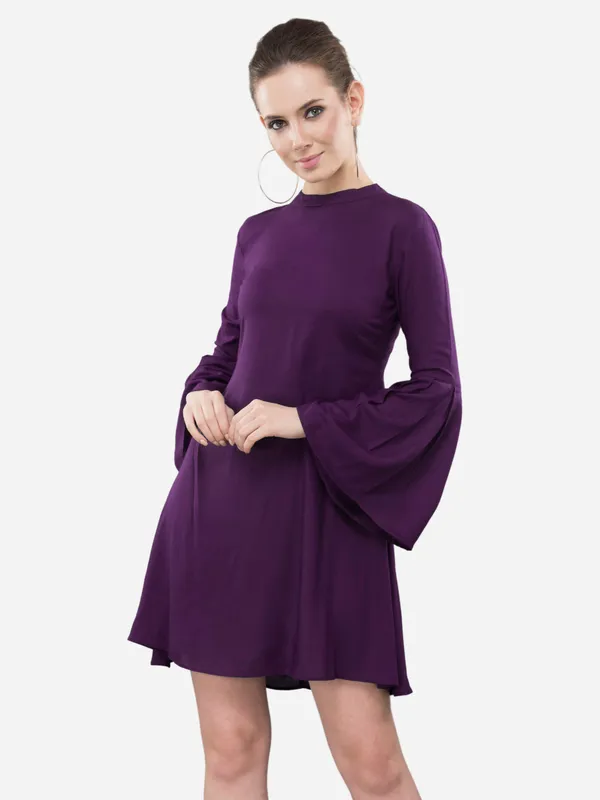Purple_Crepe_A-Line_Dress_For_Women