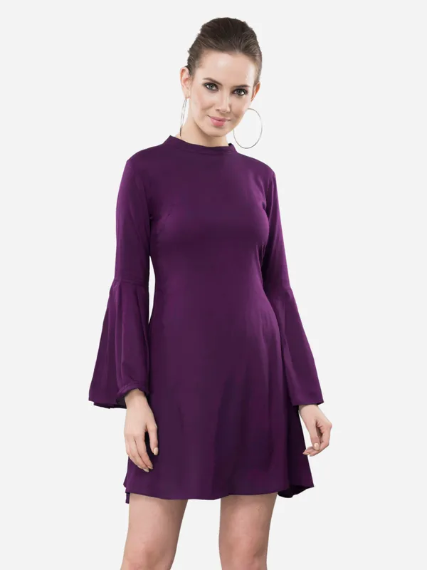 Purple_Crepe_A-Line_Dress_For_Women