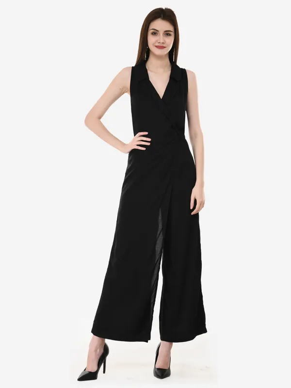 Black_Rayon_Lapel_Collar_Wrap_Sleeveless_Designer_Jumpsuit_For_Women