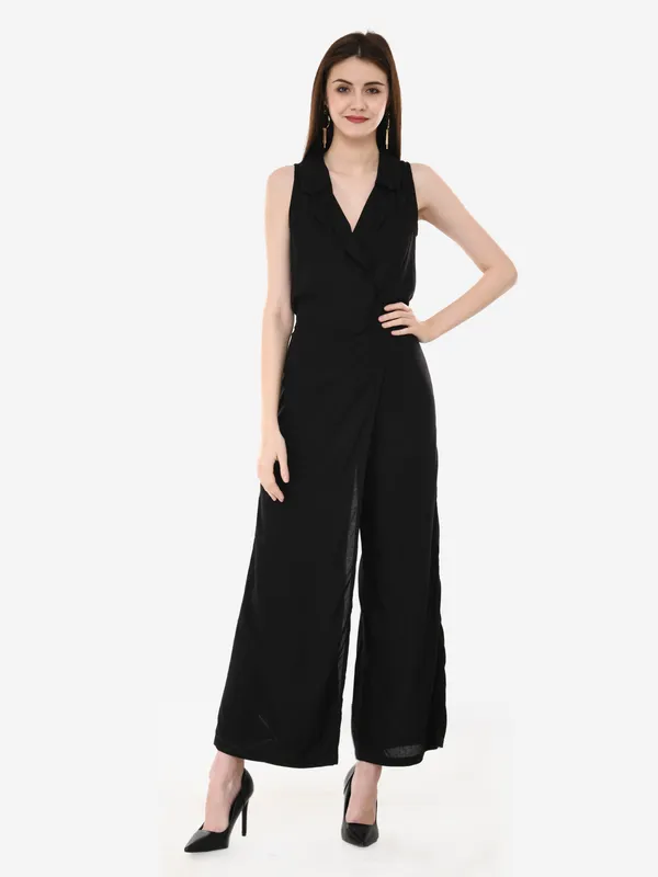 Black_Rayon_Lapel_Collar_Wrap_Sleeveless_Designer_Jumpsuit_For_Women