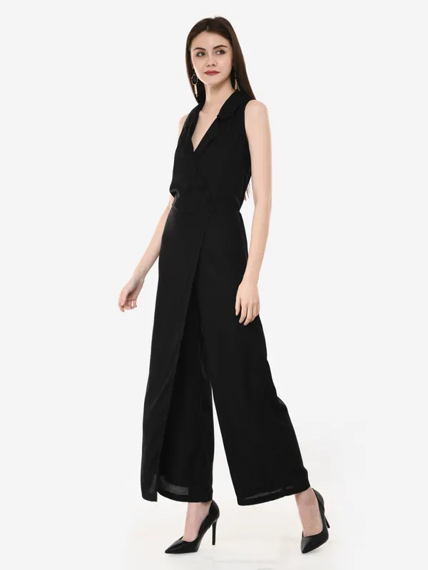 Black_Rayon_Lapel_Collar_Wrap_Sleeveless_Designer_Jumpsuit_For_Women