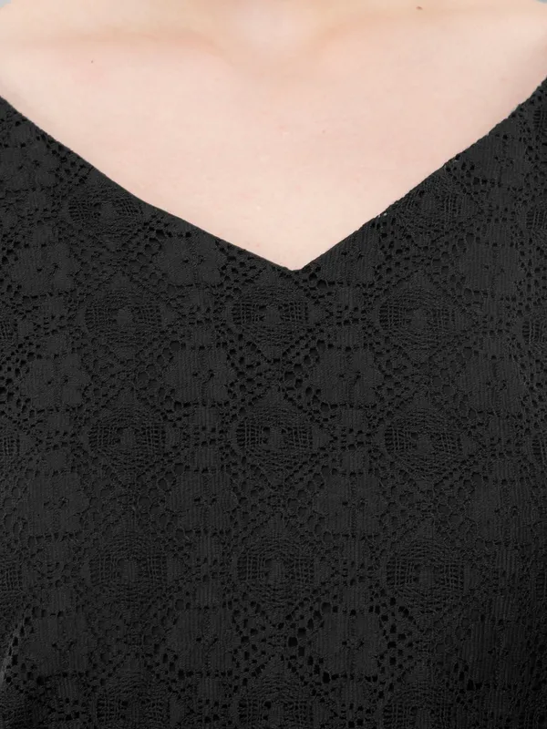 Black_Casual_Cotton_Net_V-Neck_Bell_Sleeves_Top