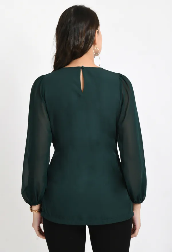 Green_Pleated_Waist_Tie-Ups_Crepe_Top
