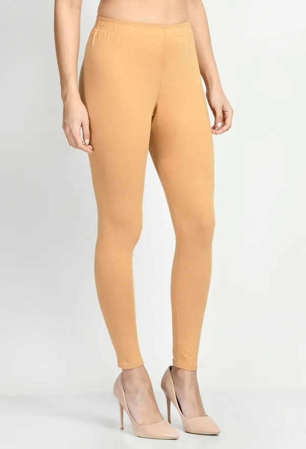 V&M_Beige_Women_Cotton_Slim_Fit_Ankle-Length_Leggings