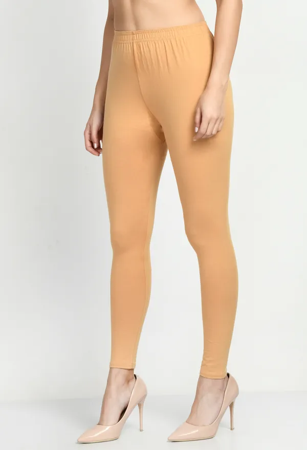 V&M_Beige_Women_Cotton_Slim_Fit_Ankle-Length_Leggings
