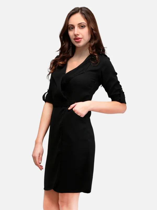 Black_Lapel_Collar_Two_Front_Pockets_Day_To_Night_Out_Classy_Wrap_Dress
